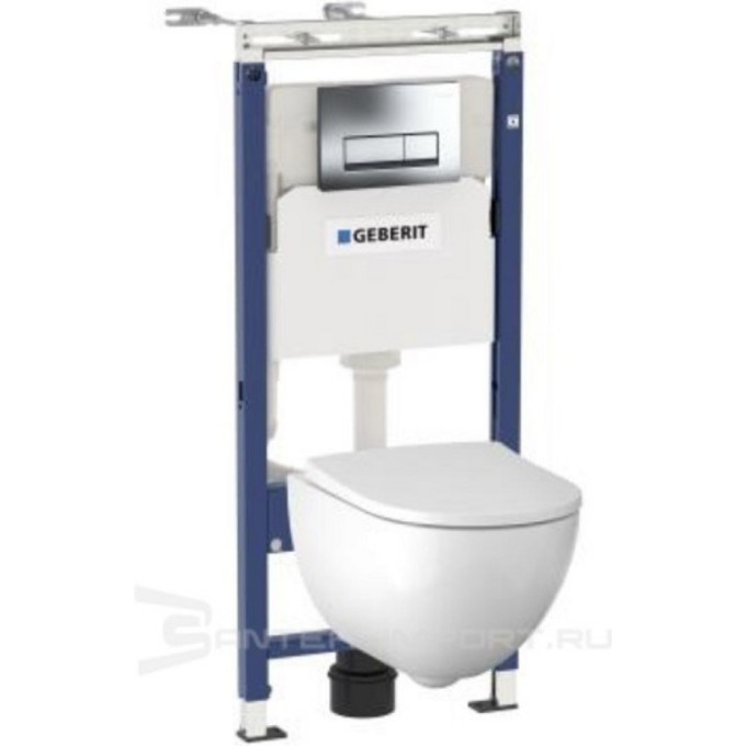 Комплект GEBERIT DUOFIX 458.125.21.1 UP100 с клавишей DELTA 51 хром глянец с подвесным унитазом ACANTO безободковый 500.600.01.2 и крышкой сиденьем ACANTO 500.605.01.2 микролифт Slim